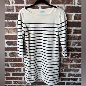 J. McLaughlin Sylvia Boatneck Breton Navy Cream Stripe Dress Size Medium
